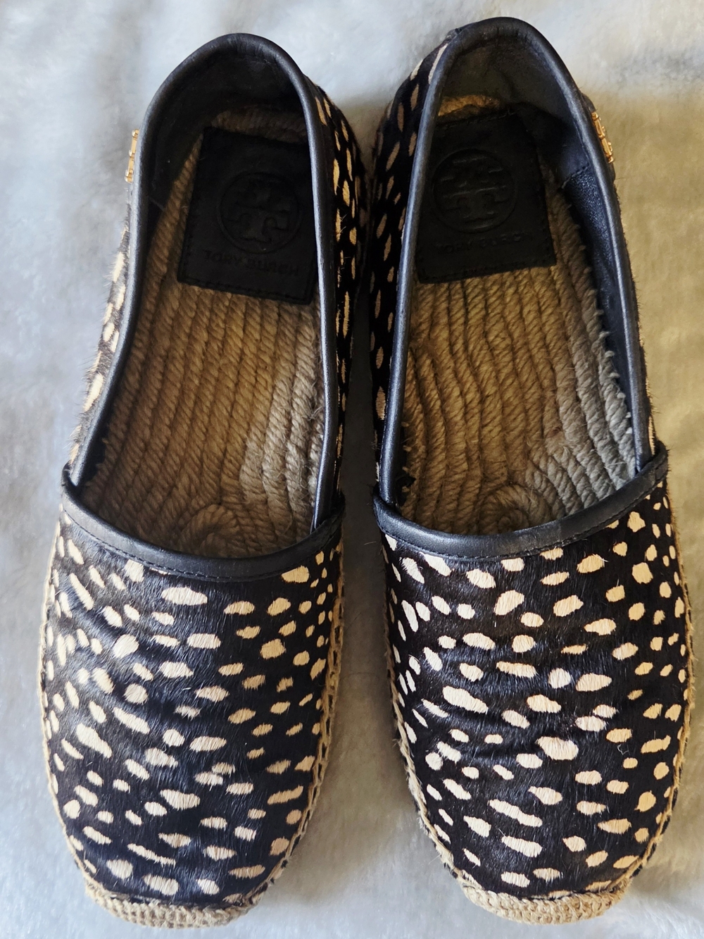 Tory Burch Black with Cream Spotted Espadrille Flats
